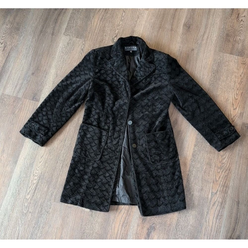 Giacca Women's Black Quilted Collar Long Coat Med Vintage Boho